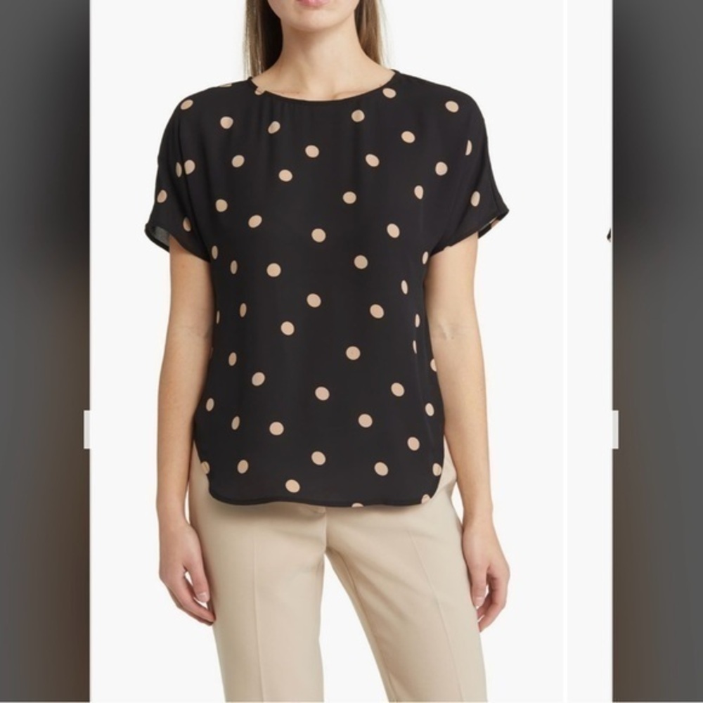 Anne Klein Polka Dot Blouse in Anne Black / Latte Size XS